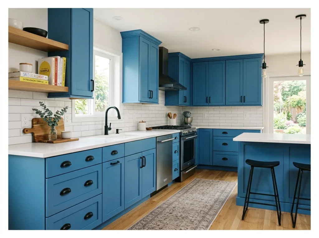 Blue Cabinets with Matte Black Hardware