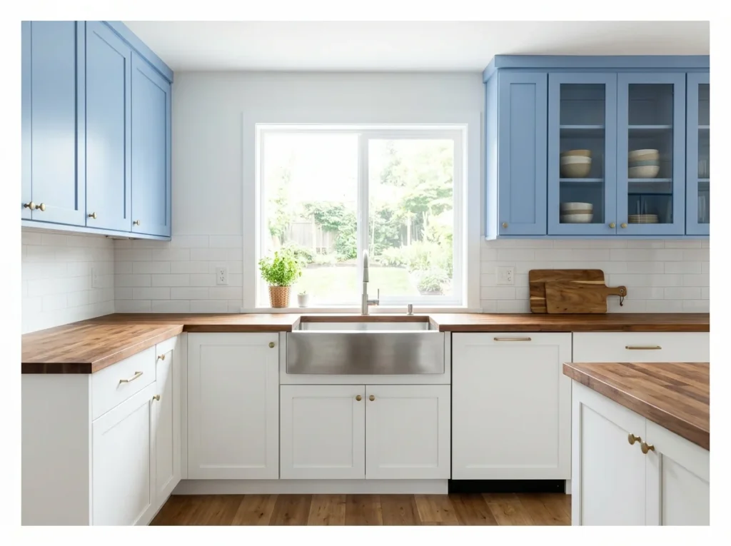 Soft Cornflower Blue Upper Cabinets