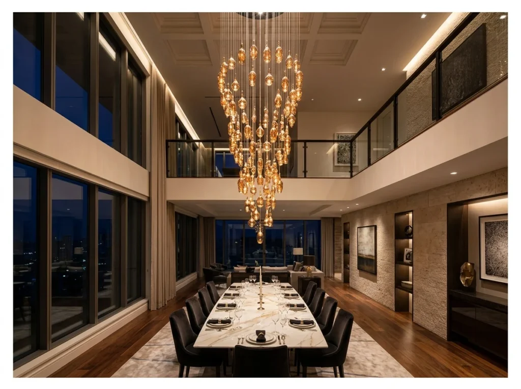 Double-Height Ceiling with Grand Pendant