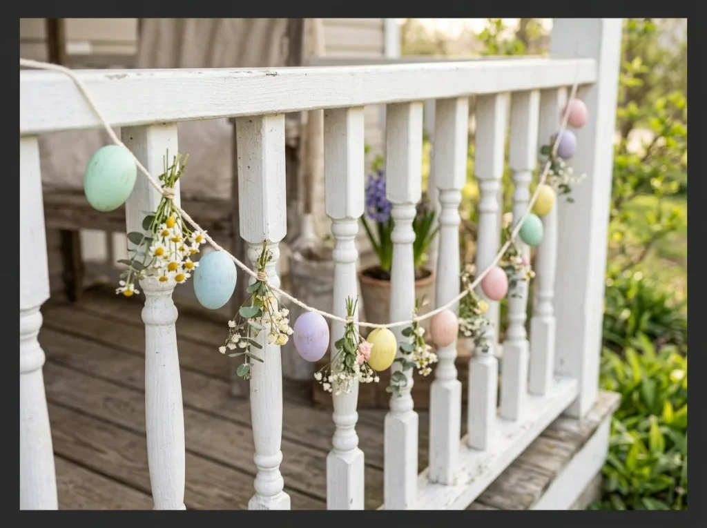 Spring Egg Garland Along the Railing