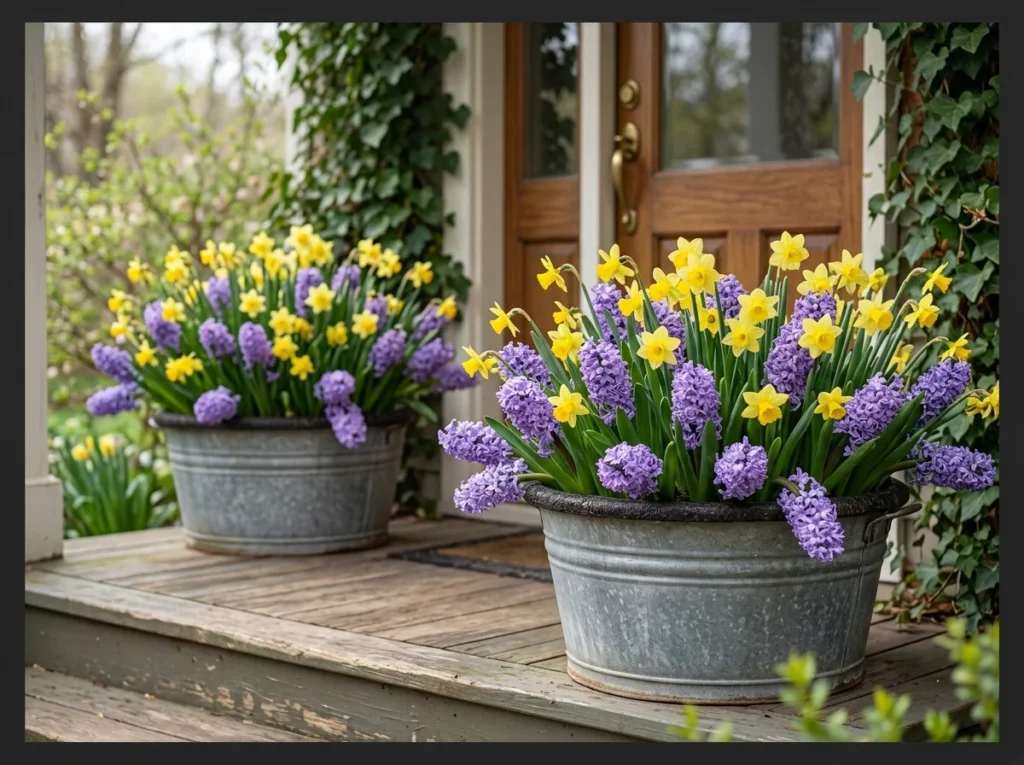 Galvanized Tubs with Flowering Bulbs