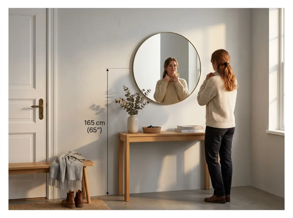 Floating Round Mirror at Entry Height