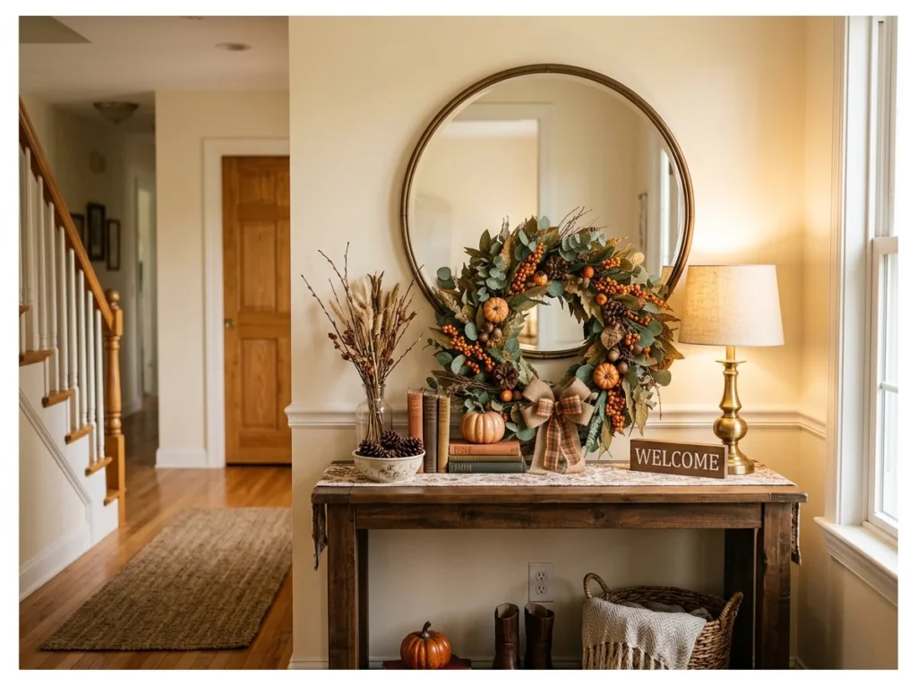 Seasonal Wreath Propped on the Table