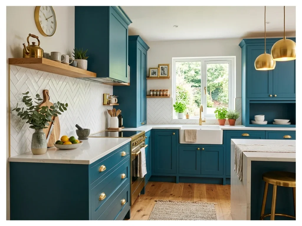 Teal Blue Kitchen with Gold Accents