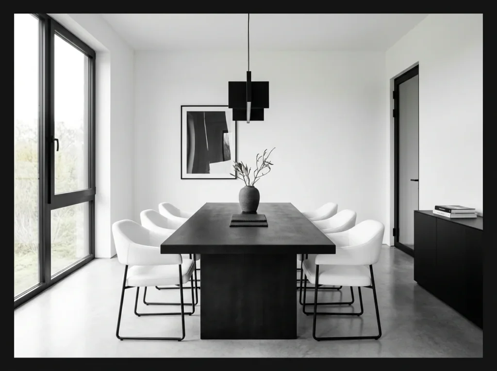 Modern Minimalist Black and White Dining Room